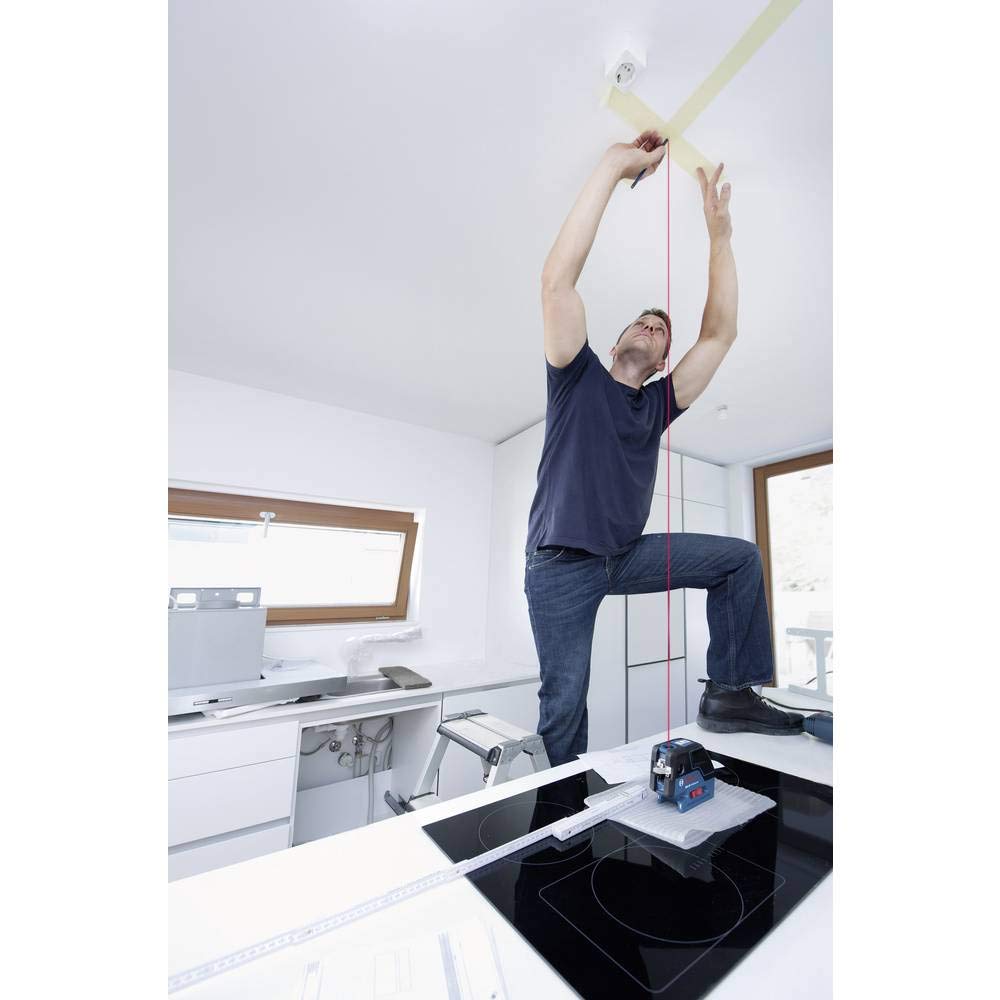 Bosch Professional GCL 25 - Nivel Láser Combinado (Alcance 10 m, 2 Líneas + 5 Puntos, Láser Rojo, Trípode, con Funda, en Caja), Negro/ Azul