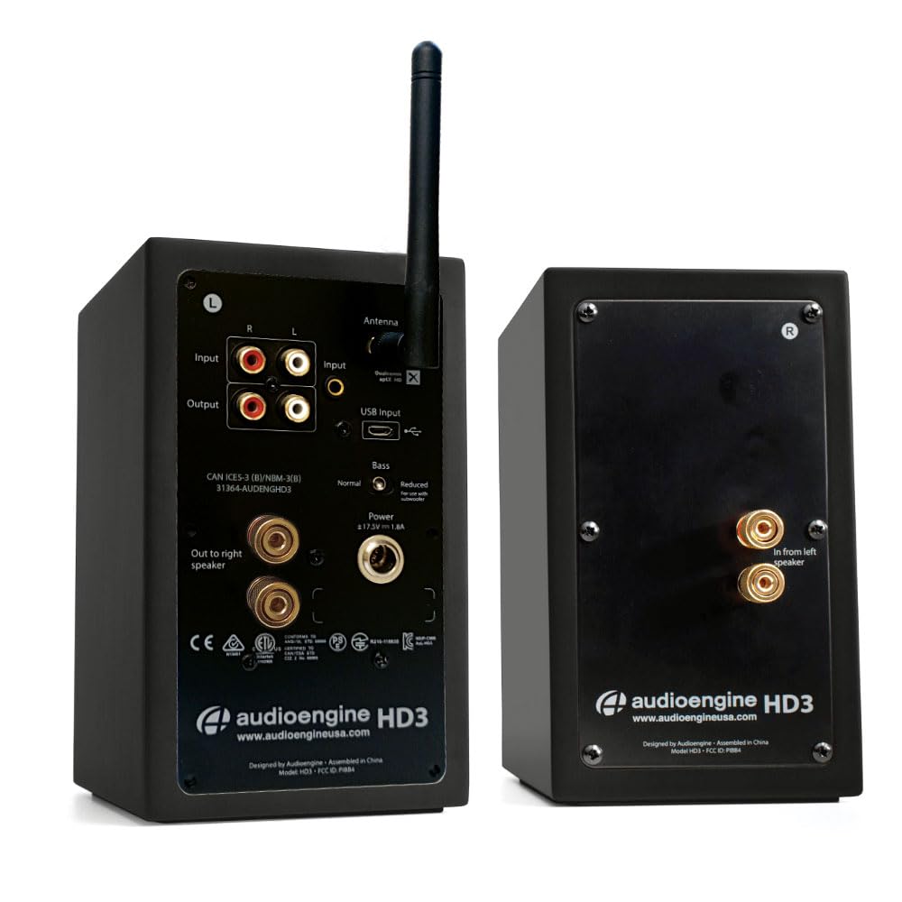 Audioengine A2 HD 60W Enceintes de Bureau alimentées Sans Fil | DAC 24 bits USB et amplificateur analogique intégrés | aptX HD Bluetooth, entrées USB, RCA et 3, 5 mm | Cbles Inclus (Noir)