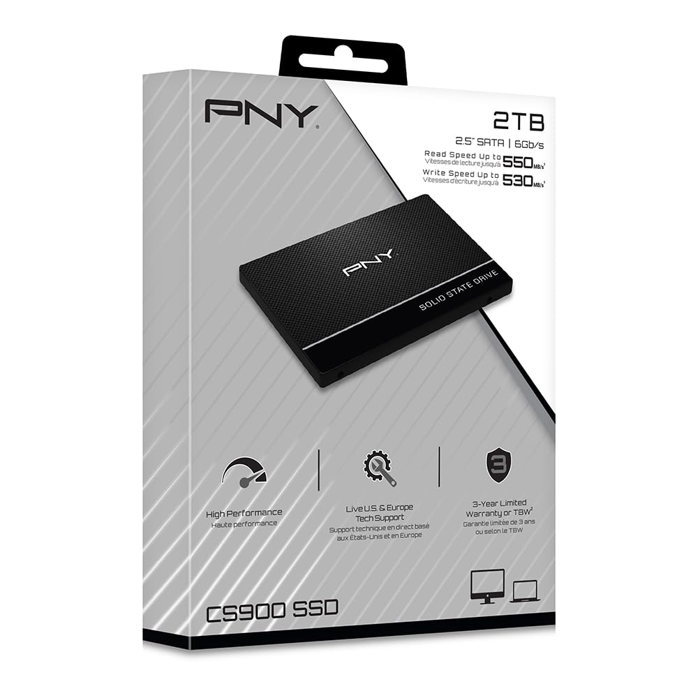 PNY CS900-2 TB - 2.5" Internos SSD - SATA 6Gb/s - 2.5" - Interno - 550 MB/s Lectura - 530 MB/s Escritura - 3D NAND
