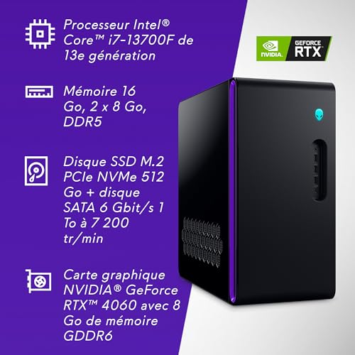 Alienware Aurora R16 RPL Ordenador Gaming, Procesador Intel Core i7-13700F, 16GB RAM, 512GB SSD + 1TB SATA, Gráfico NVIDIA GeForce RTX 4060 8GB GDDR6, Windows 11 Home, Basalt Black