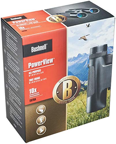Bushnell - Powerview - 10x42 - Negro - Prisma de techo - Enfoque instantáneo - Dioptrías ajustables - Resistencia extrema - Turismo - Viajes - Diseño robusto - Prismáticos - 141042