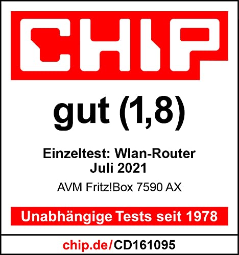 AVM Fritz!Box 7590 AX (Wi-Fi 6 enrutador con 2400 Mbps (5 GHz) y 1200 Mbps (2,4 GHz), hasta 300 Mbps con supervectoring VDSL, Malla Wi-Fi, Base DECT, en alemán Versión)