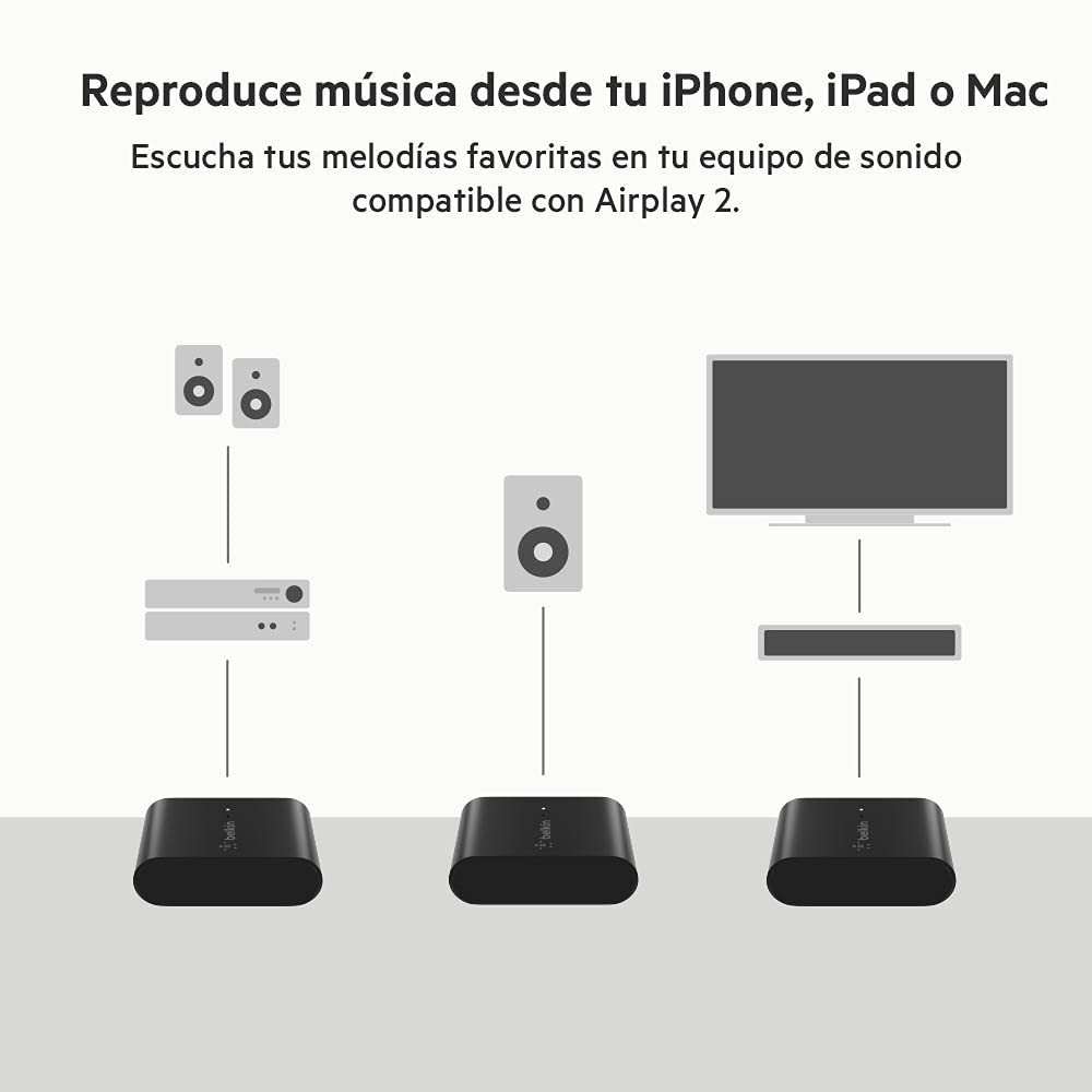 Belkin SoundForm Connect AirPlay 2 (adaptador y receptor de audio para reproducción inalámbrica con entrada óptica/3,5 mm para iPhone, iPad, y otros con AirPlay)