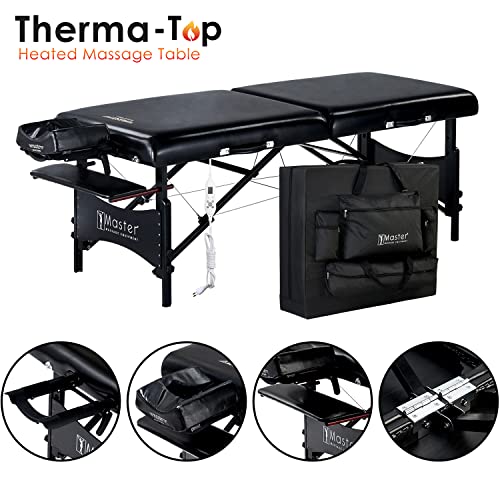 Master Massage ThermaTop - Camilla de Masaje para Galaxy Mobil (con Sistema de calefacción Integrado, Plegable, Banco de Masaje, Banco de Masaje, Patas de Madera, 76 cm), Color Negro