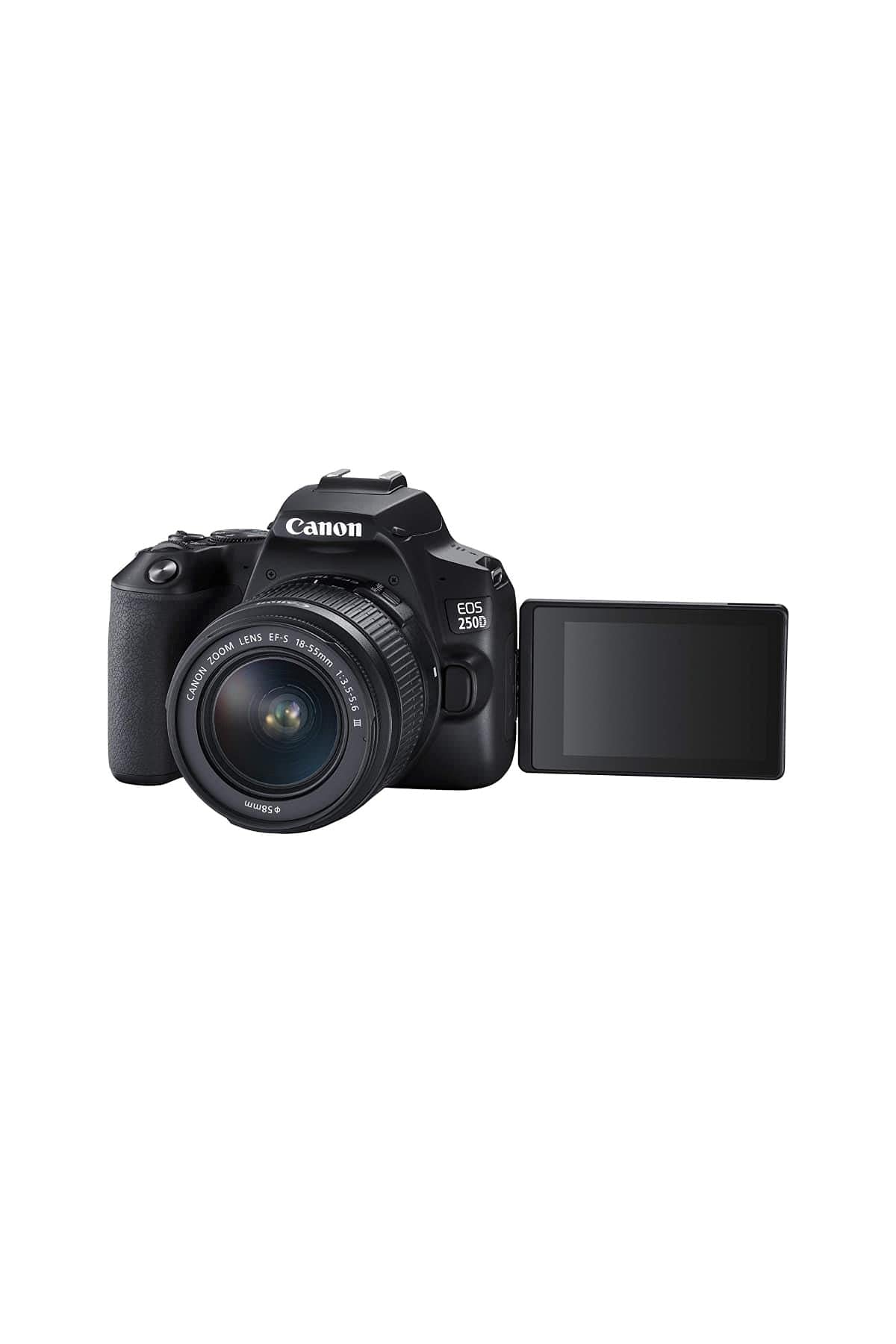 Canon Cámara digital (24, 1 megapíxeles, pantalla de 7,7 cm (3"), Vari-Angle Display, sensor APS-C, 4K, Full HD, DIGIC 8, WLAN, Bluetooth), incluye objetivo EF-S 18-55mm f/3.5-5,6 III, Negro