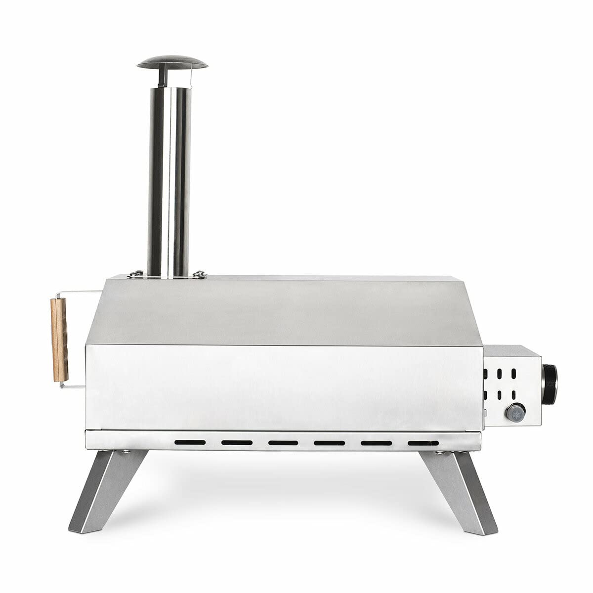 Horno de pizza a gas H.Koenig GINO440, Acero inox, Superficie 30.5x30.5 cm, Piedra de pizza Cordierite, hasta 450°C, Puerta y chimenea desmontables, Termómetro incorporado, Pizza peel incorporada