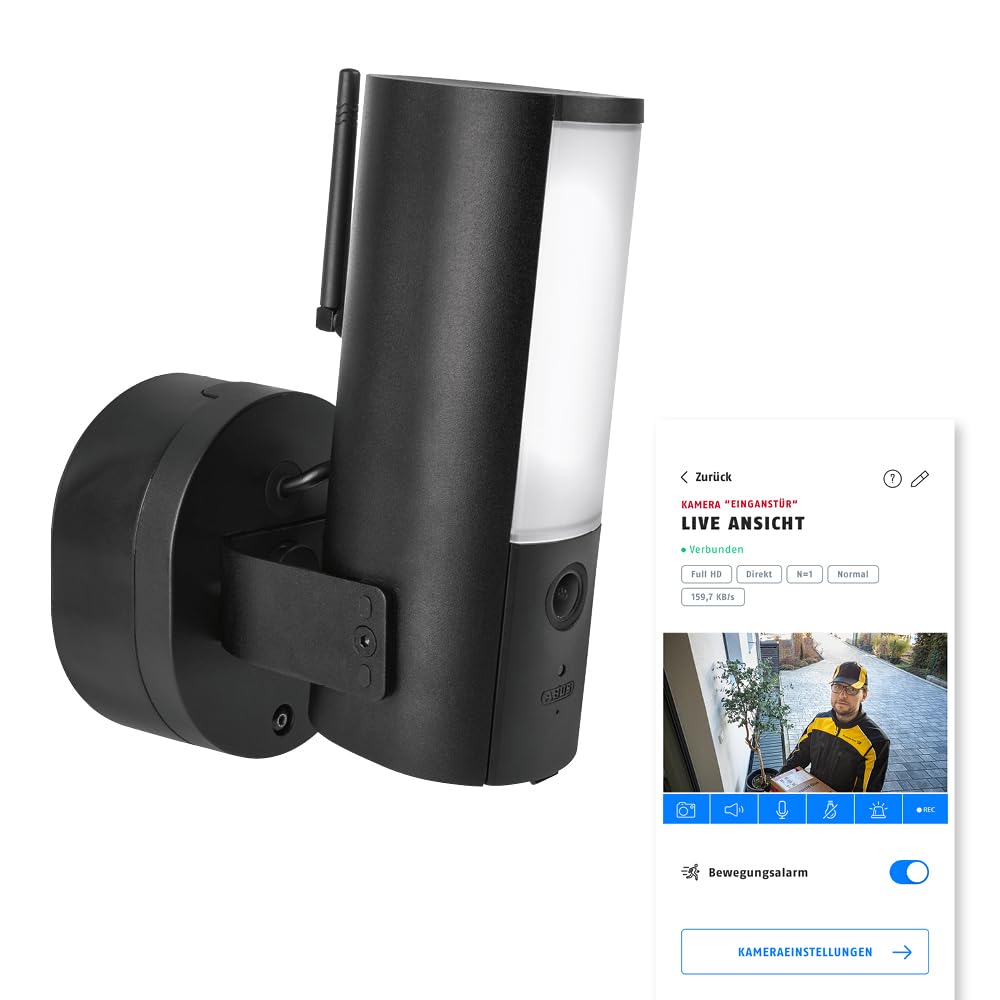 ABUS WLAN Light Outdoor Camera (PPIC46520) - Cámara de vigilancia inteligente con luz exterior, detección de personas, detección de animales, detección de coches, notificación push individual
