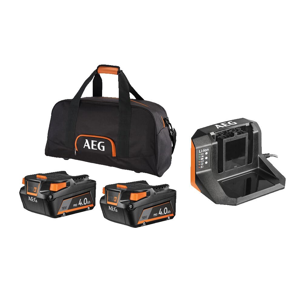 AEG SETLL1840S - Pack de 2 baterías de 4 Ah 18 voltios (PRO18 V) y Cargador de Sonido en su Bolsa de Almacenamiento