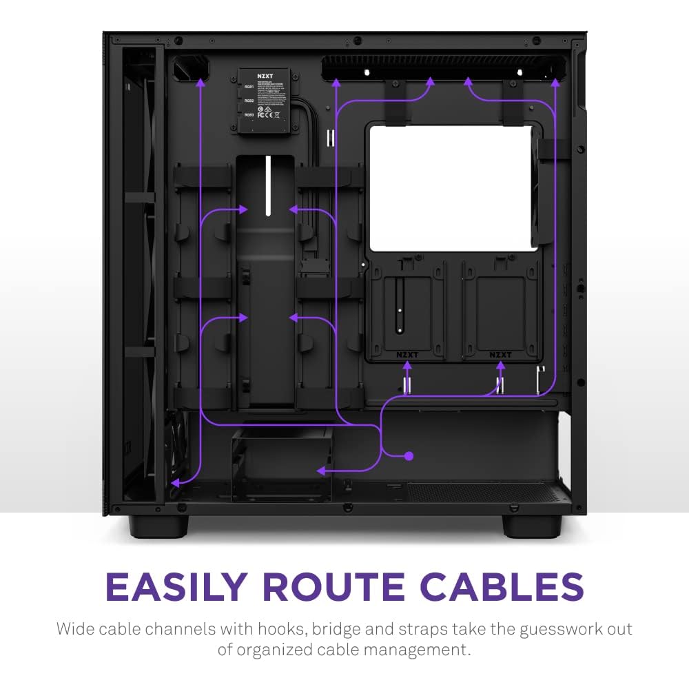 NZXT H7 Elite - CM-H71EB-02 - ATX Mid Tower PC Gaming Case - Puerto USB tipo C de E/S frontal - Panel lateral de vidrio templado de liberación rápida - Negro (2023)