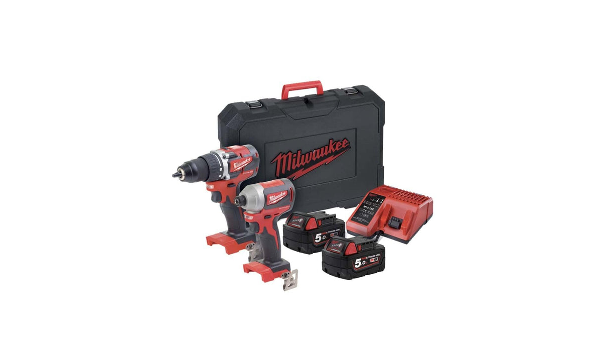 Milwaukee Pack Destornillador M18 - Destornillador de impacto M18-2 Baterías 5.0Ah - 1 Cargador 4933464718, Neutro