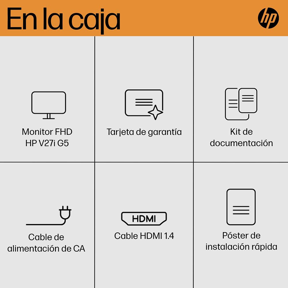 HP V27i G5 Monitor de 27" FHD 16:9, Antirreflejo, Panel IPS 75Hz, Tiempo de Respuesta 5 ms, Inclinable, VESA 10x10 cm, AMD FreeSync, 250 Nits, Low Blue Light, Negro