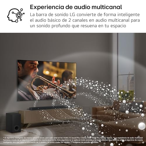 LG SG10TY - Barra de Sonido Inteligente, 420W, 3.1 Canales, Sonido Envolvente Dolby Atmos y DTS, Amplia Conectividad, Bluetooth, USB, Entrada Óptica, Negro