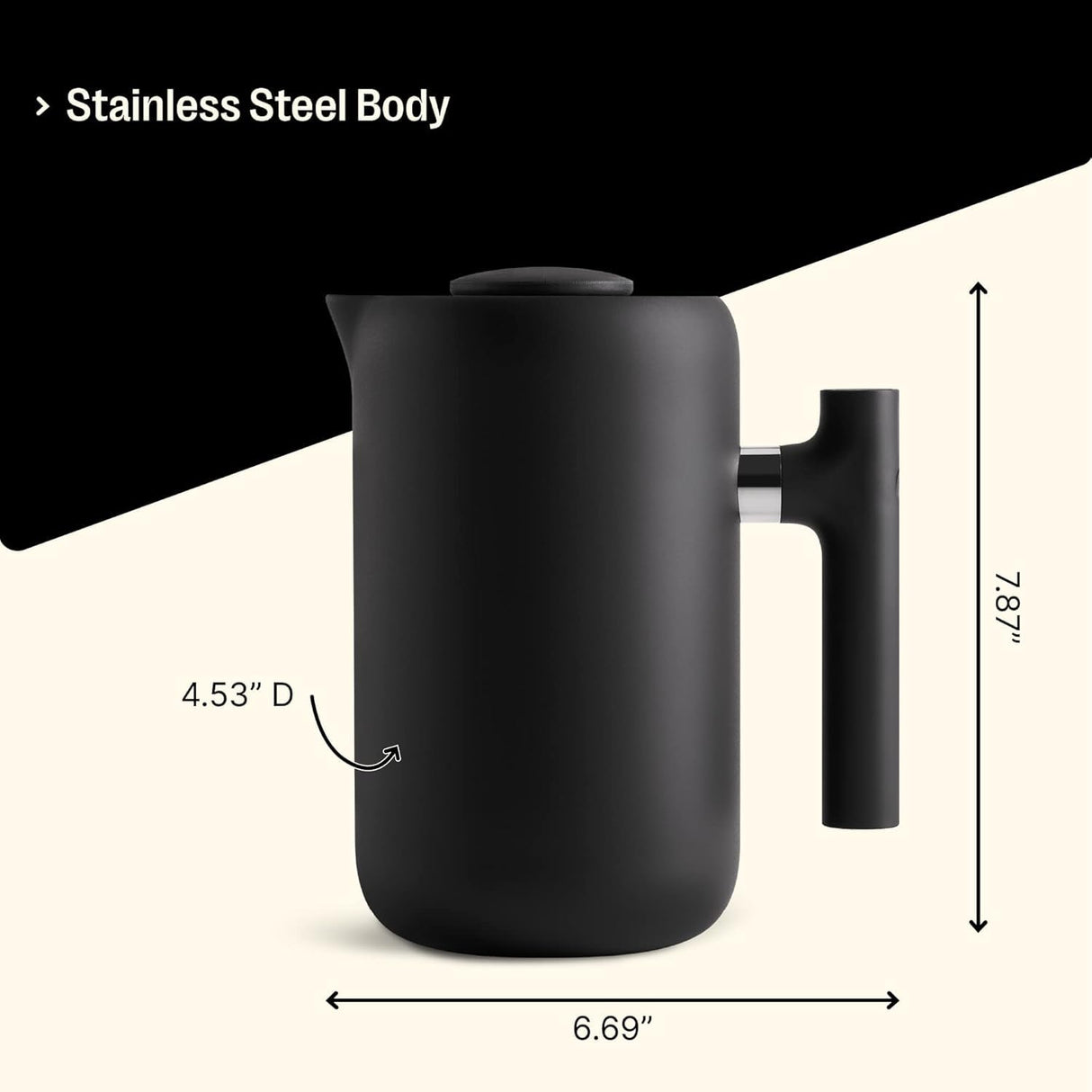 Fellow Cafetera aislada Clara con sistema de filtración mejorado - Prensa francesa portátil de acero inoxidable - Jarra de 24 oz - Negro mate