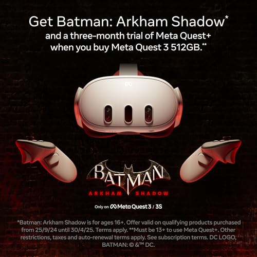 Meta Quest 3 512 GB — Las gafas Quest más potentes — Una increíble experiencia de realidad mixta — Llévate el juego Batman: Arkham Shadow y disfruta de 3 meses de prueba de Meta Quest+
