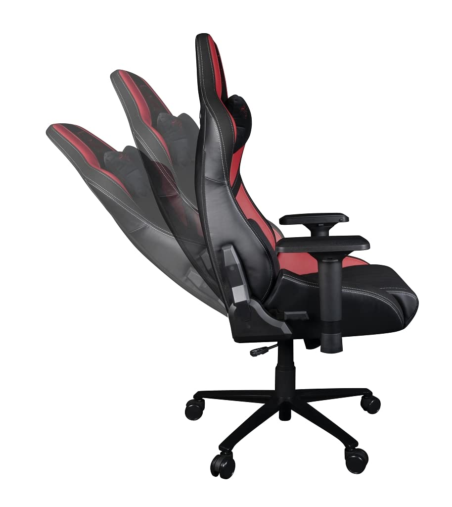 Konix Drakkar Silla de Oficina para Gaming Hel - Inclinación del Asiento 150° - Cuero de Poliuretano Liso - Negro y Rojo