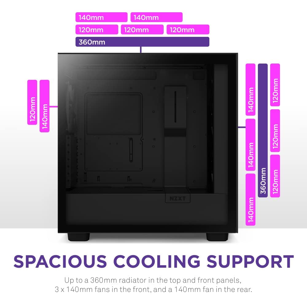 NZXT H7 Elite - CM-H71EB-02 - ATX Mid Tower PC Gaming Case - Puerto USB tipo C de E/S frontal - Panel lateral de vidrio templado de liberación rápida - Negro (2023)