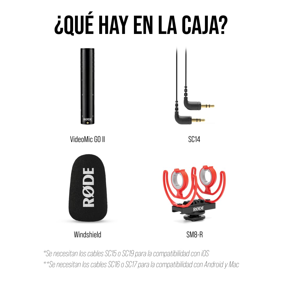 RØDE VideoMic GO II - Micrófono de escopeta ultra compacto y ligero con audio USB para cine, creación de contenido, grabación de ubicación, locutores, podcasting y videollamadas