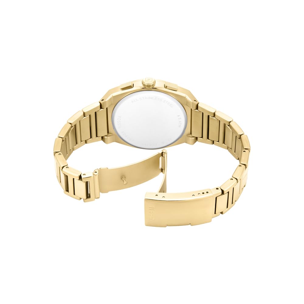 Fossil Reloj Everett para Hombre, Movimiento Cronógrafo Cuarzo con Correa de Piel o Acero, Tono Oro