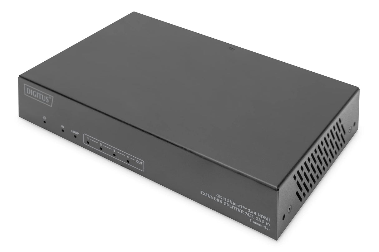 DIGITUS DS-55510 HDMI Extensor/Divisor HDMI 1:4 (HDBaseT) - UHD 4K/60 Hz - 120 m a través de cable LAN (HDBaseT 100 m) - Set: Transmisor y Receptor - Loop-Out, IR Infrarrojos, Audio, EDID, RS232