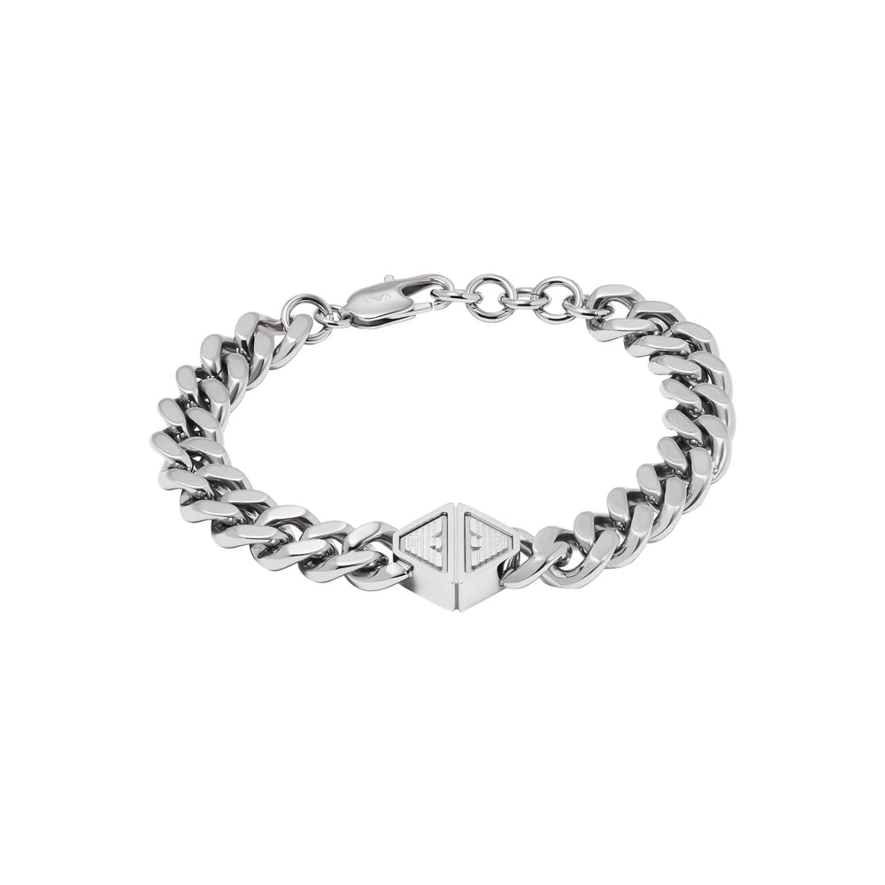 EMPORIO ARMANI Pulsera para hombre de acero inoxidable o de cuentas con cierre de langosta, Plata ceniza