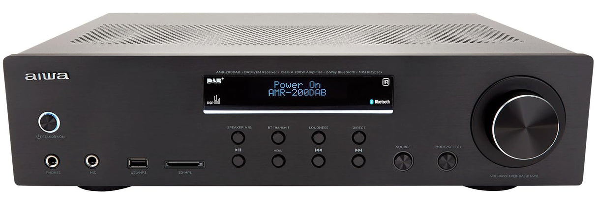 Aiwa AMR-200DAB/BK: Amplificador, Receptor AV Dab+, con Bluetooth 5.0, 200W, Puerto USB, Lector Tarjeta SD. Color: Negro
