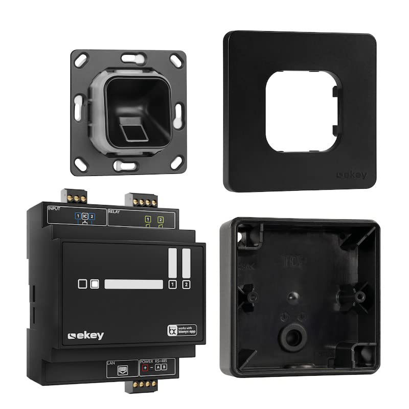 EKEY 203706 Set de Lector de Huellas xLine Negro con Marco de plástico Negro, Carcasa de Pared, centralita, Solución de Acceso para Montaje de Pared, 0,4 W, 12-24 V, Lector de Huellas Negro