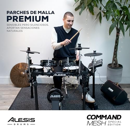 Alesis Command Mesh SE Kit Set de Batería Electrónica, Parches de Malla Doble Zona, Conexiones MIDI USB, 600 Sonidos Batería Eléctrica y Acústica