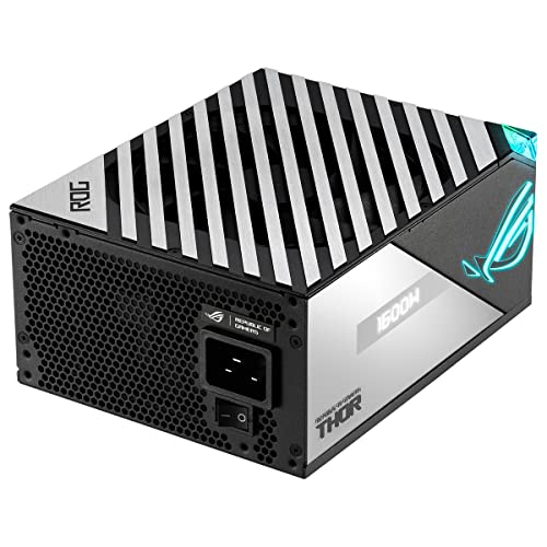 ASUS ROG Thor 1600W Titanium - Fuente de alimentación Modular (1600 Watios, 80+ Titanium, Lambda A++, MOSFETs de nitruro de galio, Disipadores ROG, Ventilador 135mm PWM, 0dB, Panel OLED)
