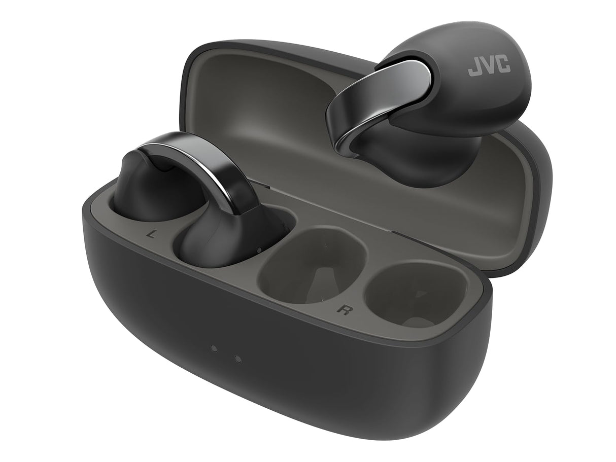 JVC Auriculares Inalámbricos Bluetooth | 24h de Batería y Carga Rápida | Auriculares Oreja Abierta | Ligeros y Resistentes al Agua | Deportivos con IPX4 y Control Táctil - HA-NP1T Negro