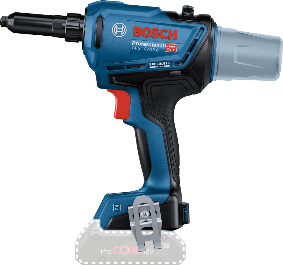 Bosch Professional 18V System GRG 18V-16 C - Remachadora a batería (fuerza 16.000 N, longitud de carrera 25 mm, sin batería, en caja)