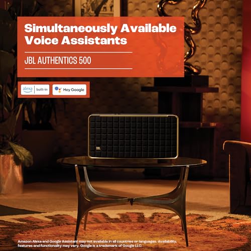 JBL Authentics 500, altavoz inteligente conectado de alta fidelidad, con WiFi, Bluetooth y asistente de voz, Dolby Atmos, diseño retro, negro