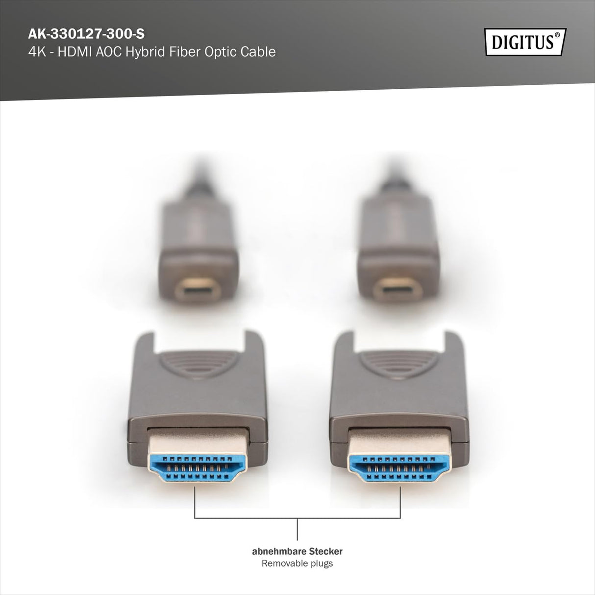 DIGITUS HDMI AOC Cable híbrido de fibra óptica - 30m - HDMI 2.0b - 4k/60Hz - conectores desmontables - compatible con TV/beamer/monitor - contactos chapados en oro - negro