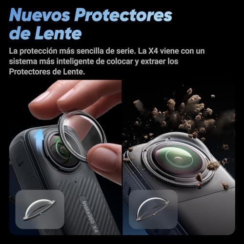 Insta360 X4 Paquete Protectores de Lentes Premium - Cámara de acción Impermeable 8K 360, Vídeo 4K Gran Angular, Efecto Selfie Stick Invisible, Protectores de Lente Extraíbles, 135 Min Batería