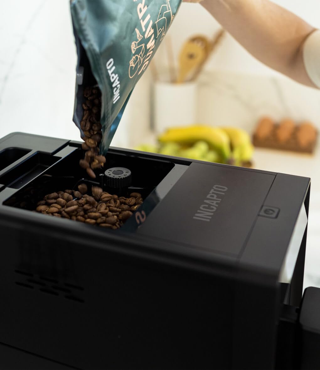 Incapto Aura Cafetera Superautomática | 19 Bares | Botón Doble Espresso | Cafetera de Grano Compacta y Diseño Elegante | Molinillo Regulable | Limpieza automática | Múltiples recetas (Negro)