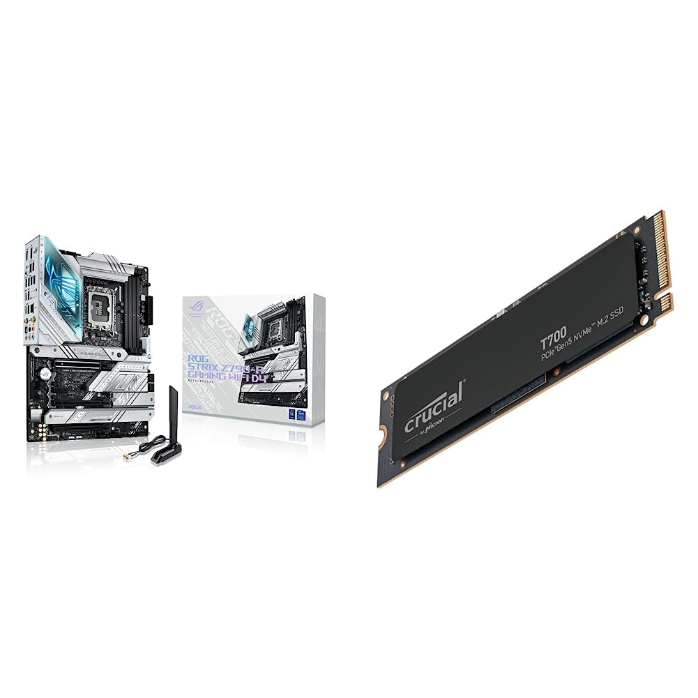ASUS ROG Strix Z790-A Gaming WiFi D4, Intel® Z790 LGA 1700 ATX motherboard, 16 + 1 Power stages, DDR4, Four M.2 Slots, PCIe® 5.0 + Crucial T700 1TB Gen5 NVMe M.2 SSD up to 11.700 MB/s CT1000T700SSD3