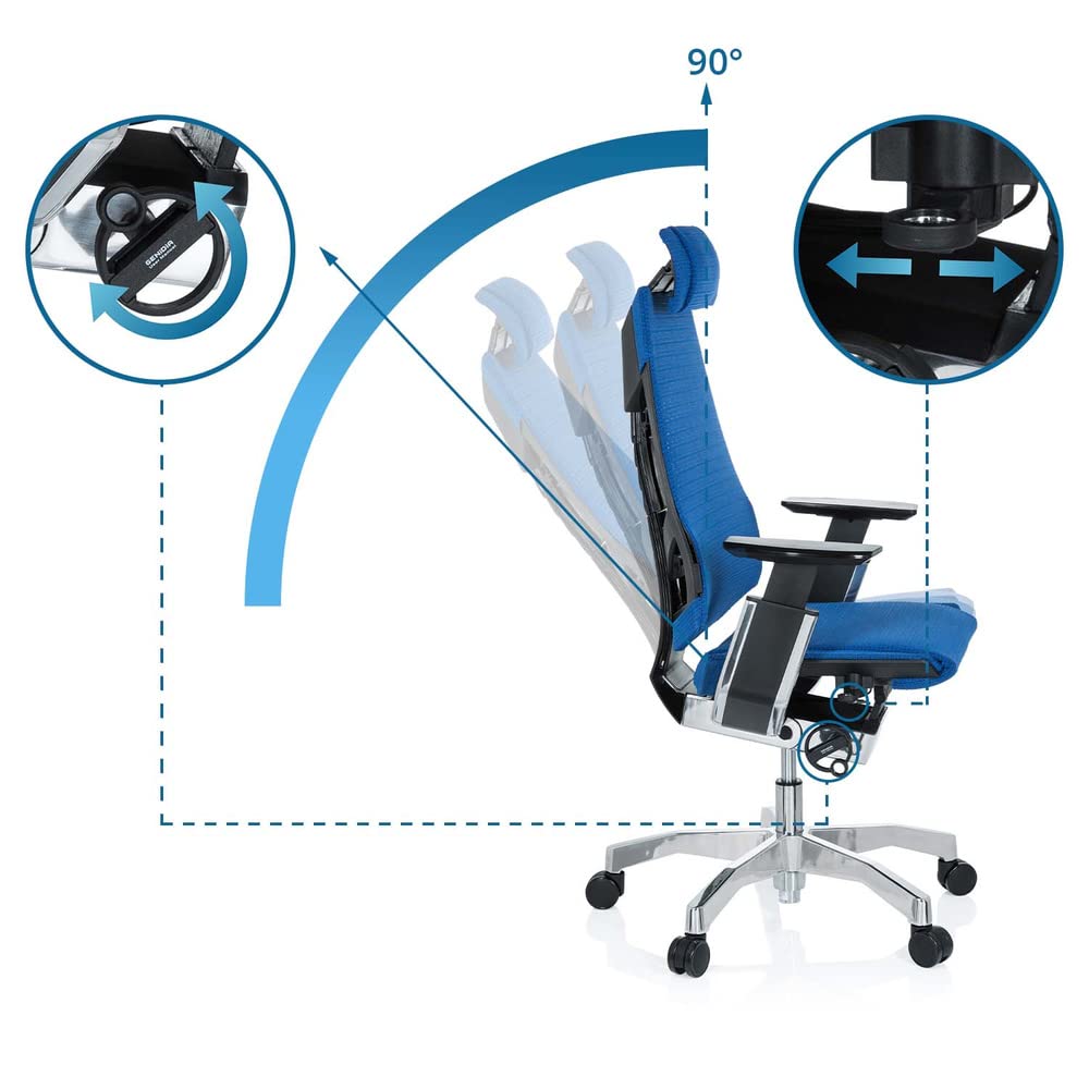 hjh OFFICE 652604 Silla de Oficina GENIDIA Pro Tejido de Malla Azul, Silla ejecutiva ergonómica, reposabrazos y reposacabezas Ajustables