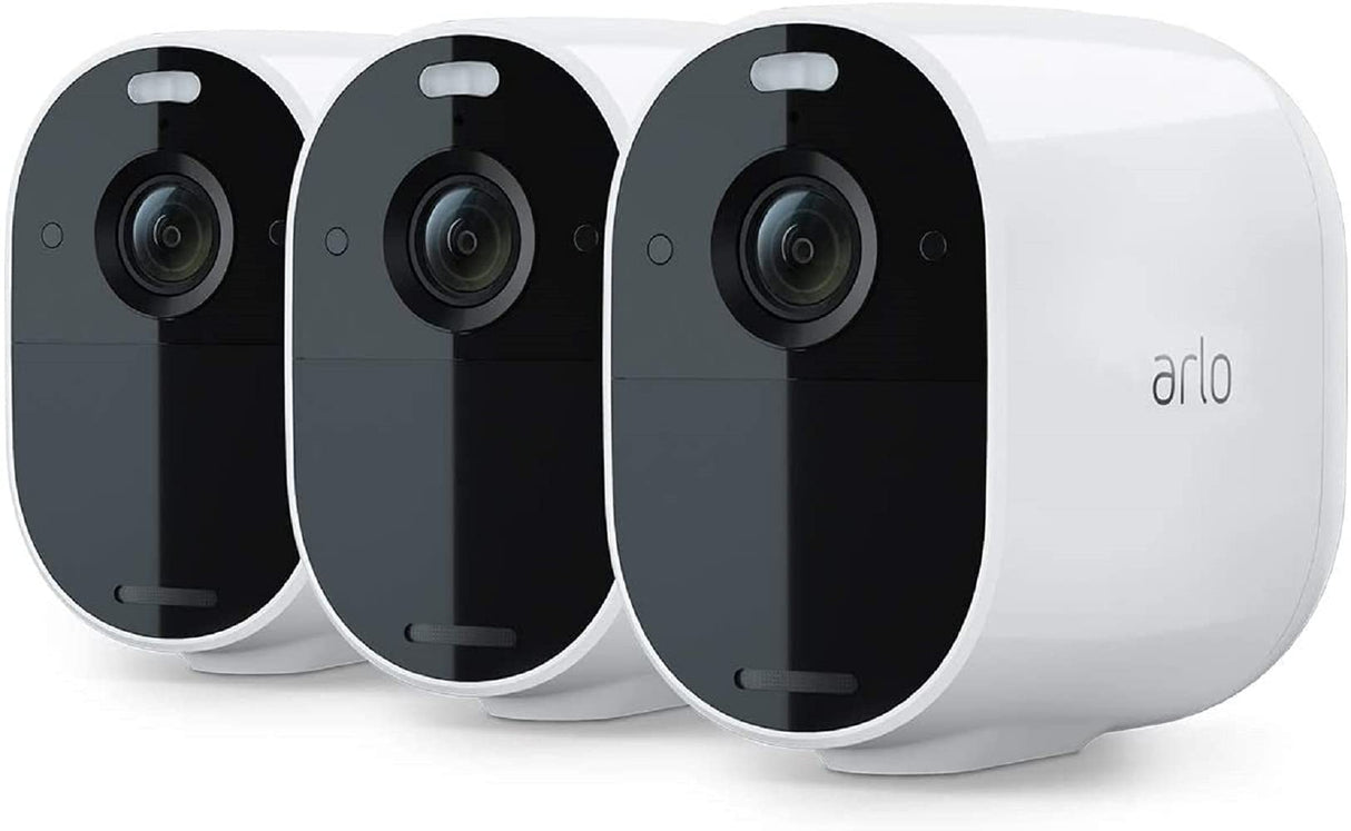 Arlo Essential Camara Vigilancia WiFi Exterior 1080p HD, Camara Vigilancia WiFi Interior, Sensor de Movimiento, Alarmas Para Casa, Prueba Arlo Secure Incluida, Visión Nocturna, 3 Cámaras, Blancas