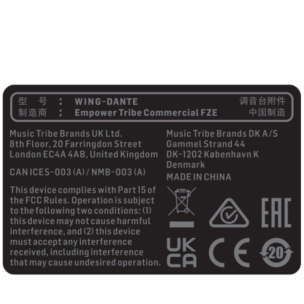 Behringer WING-DANTE WING Tarjeta de expansión para 64x64 canales Audinate Dante AoIP Networking