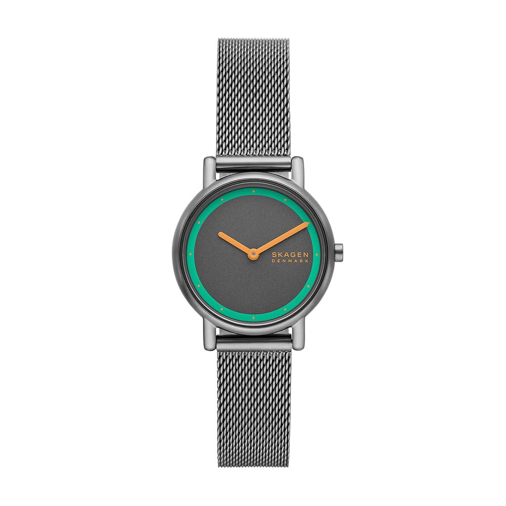 Skagen Signatur Lille Reloj para Mujer, Movimiento de cuarzo a dos agujas en tono plateado con correa de acero inoxidable o piel, 30 mm, Carbón Y Gris