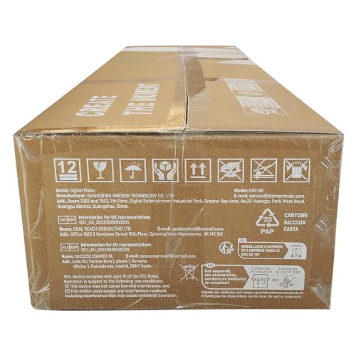 Donner DDP-60 Teclado eléctrico de piano digital de 88 teclas con teclas sensibles a la velocidad, 2 altavoces de 15 W, 128 voces, 83 ritmos, 8 efectos de reverberación, 5 curvas de intensidad