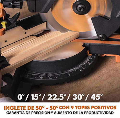 Evolution Power Tools R255SMS Sierra ingletadora Deslizante multimaterial, con Paquete Plus, Corta acero dulce, aluminio, plástico, madera con clavos incrustados 230 V, 255 mm