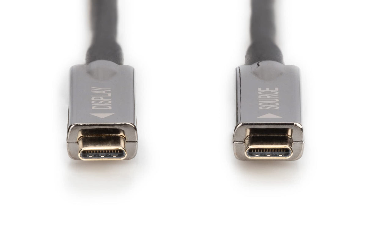 DIGITUS USB-C AOC Cable de conexión AV de fibra óptica híbrida - USB 3.1 - Displayport 1.2 - DP Alt-Mode - Plug&Play - Cable de audio/vídeo - 10m - negro