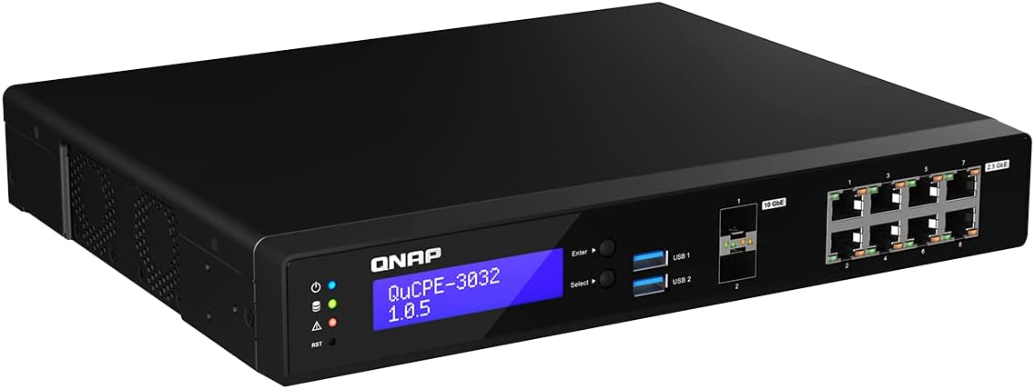 QNAP QuCPE-3032-C3558R-8G Intel C3558R QuCPE-3032-C3558R-8G Intel Atom C3558R 8x2.5GbE RJ45 Ports and 2x10GbE SFP+ Ports 2xM.2 2280 NVMe Slot 60W PS Units
