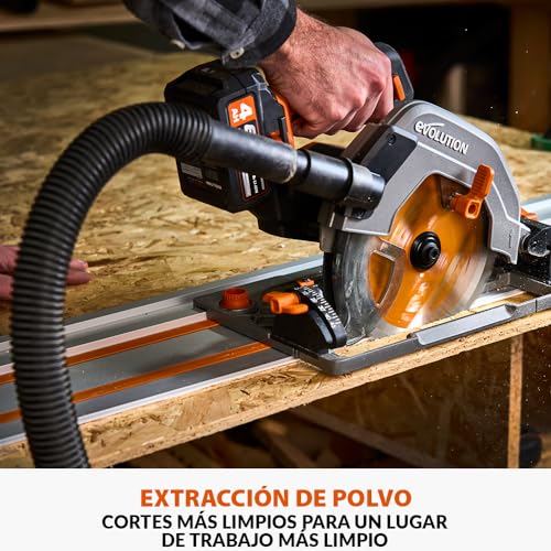 Evolution Power Tools R185CCSX-Li Sierra circular sin cable compatible con carril 18v Li-Ion, sin escobillas, Incluye hoja TCT Multi-Material, Corta Madera, Metal, Plástico, Batería no incluida, 185mm
