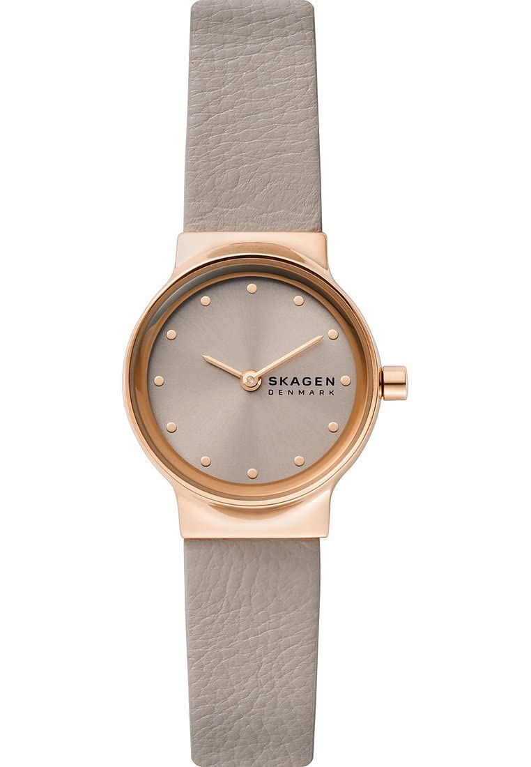 Skagen Freja reloj para mujer, movimiento de cuarzo con correa de acero o piel, Beige oscuro y tono oro rosa, 26MM