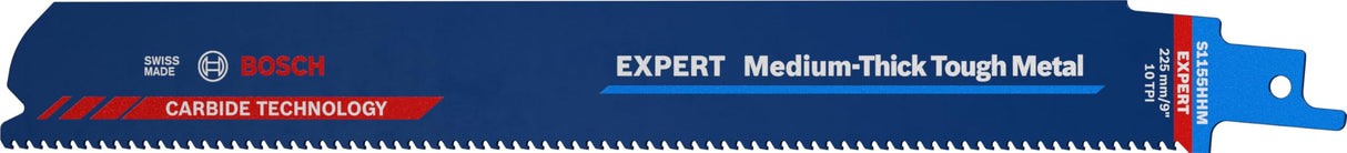 Bosch Professional 10x Hojas de sierra sable Expert ‘Medium-Thick Tough Metal’ S 1155 HHM (para Acero resistente, Láminas de acero inoxidable, Longitud 225 mm, accesorios Sierra sable)