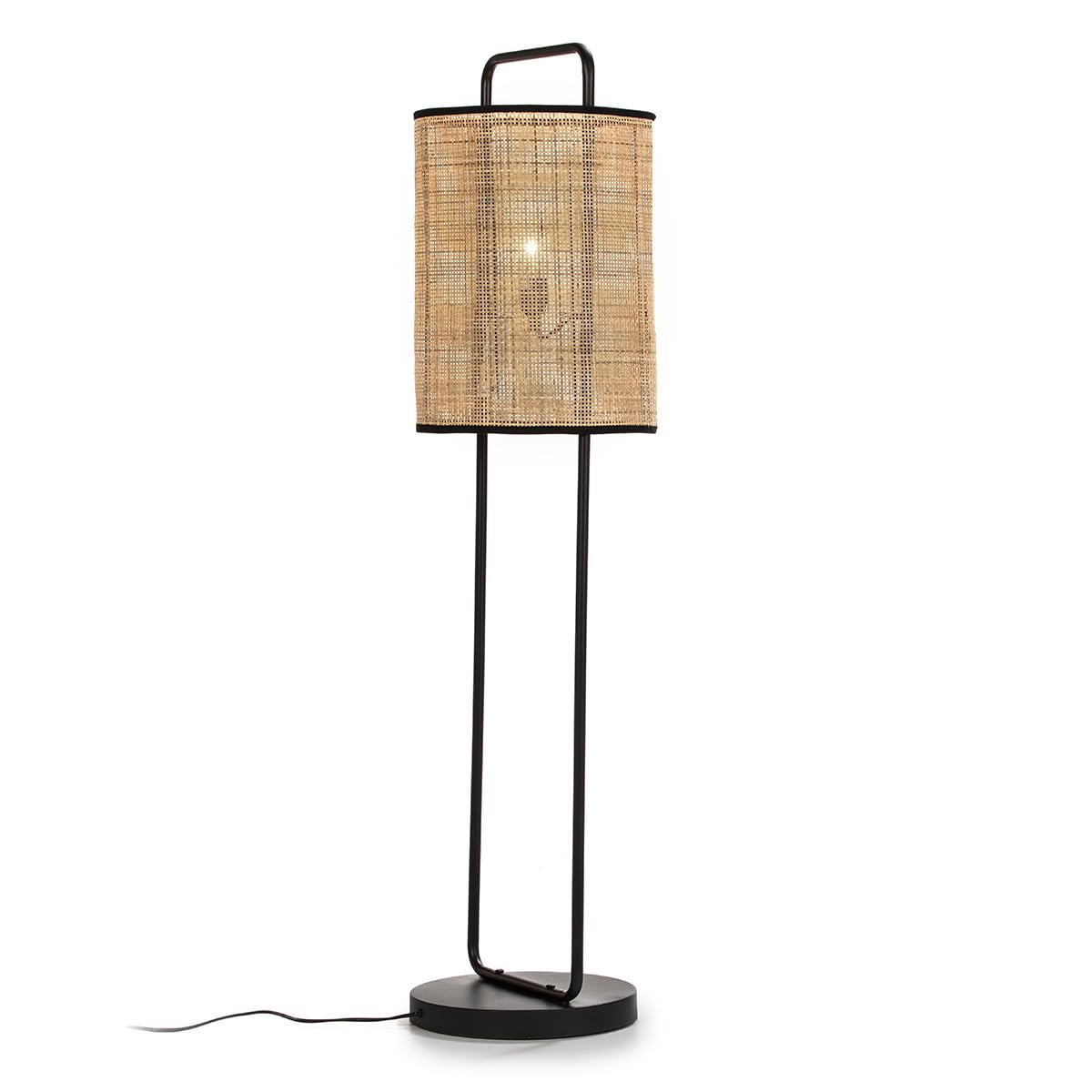 LAMPARA DE PIE 33X33X134 METAL NEGRO/RATAN NATURAL
