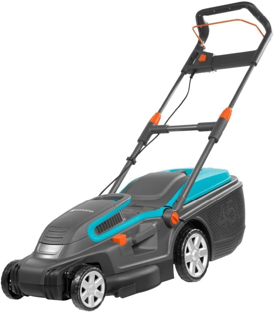 Cortacésped eléctrico PowerMax 1800/42 de GARDENA: segadora hasta 800 m², Ancho de Corte 42 cm, Volumen 45 l, Altura de Corte 20-60 mm, Manillar Plegable, empuñadura ergonómica (5042-20)
