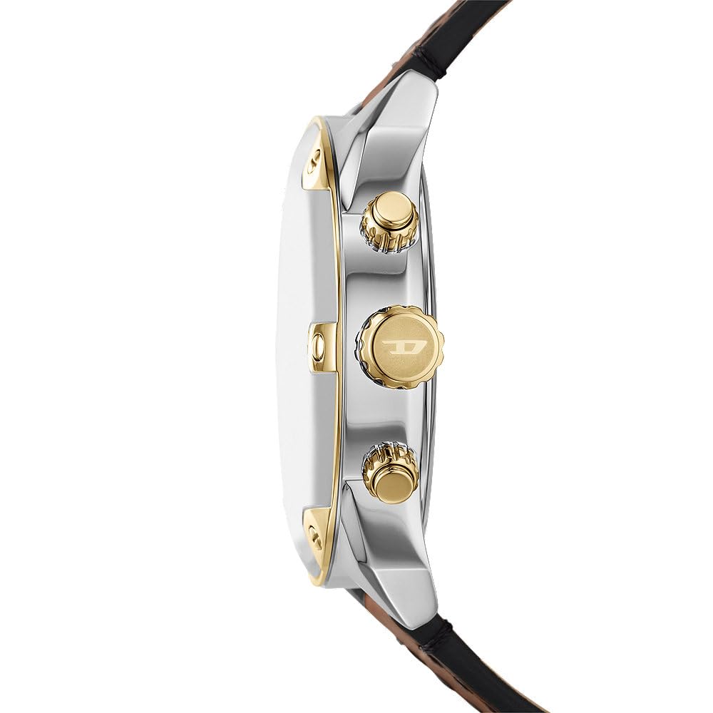 Diesel Reloj Analógico para Hombres de Cuarzo con Correa en Cuero DZ4665, Marrón y Tono Plateado, 49MM
