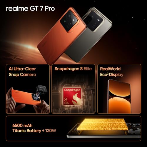 realme Smartphone GT 7 Pro 5G Teléfono Móvil 12+256GB, Procesador Snapdragon 8 Elite, Pantalla RealWorld Eco², Cámara de instantáneas ultranítidas con IA, Naranja, Exclusivo de Amazon